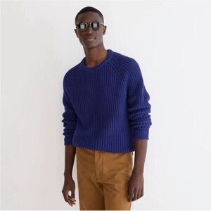 J. Crew Shaker Stitch Knit Chunky Heavy Fisherman Sweater Vivid Navy Cobalt Blue